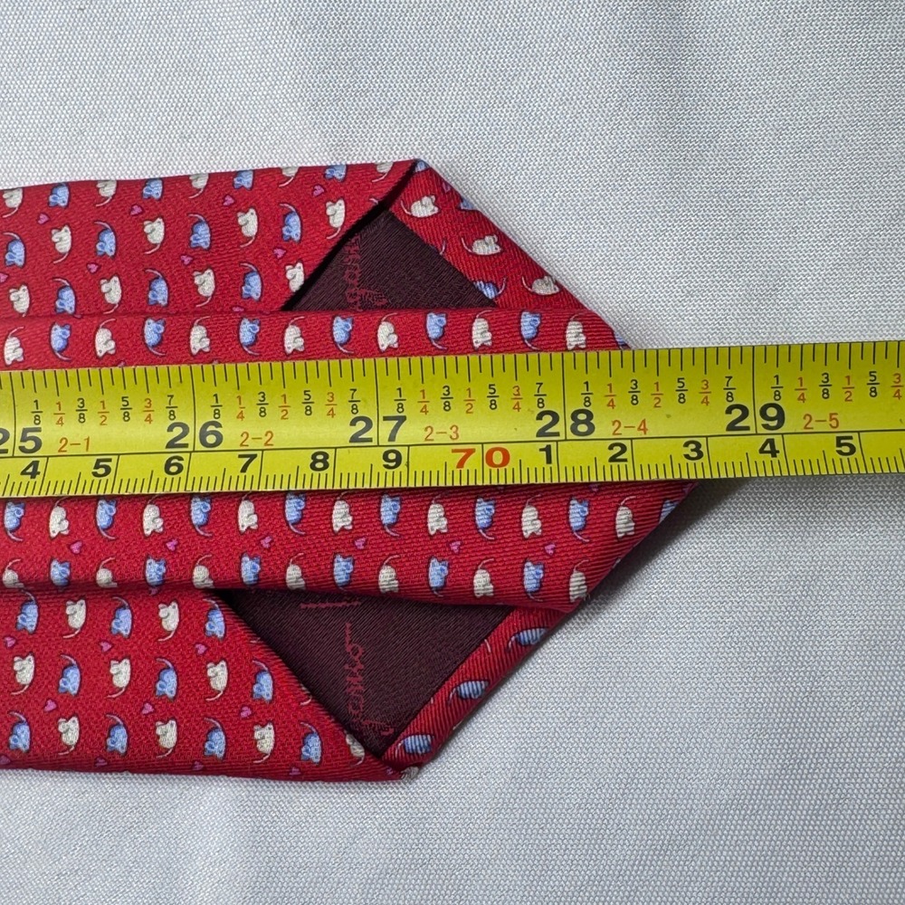 Salvatore Ferragamo Silk Tie Mens OS Red Mice Hearts Whimsical Designer Italy - Picture 4 of 4